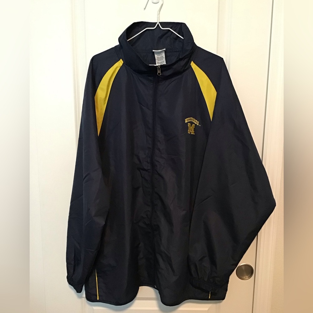 Vtg 90s Michigan Wolverines Pro Edge Blue Full Zip Windbreaker Jacket  Sz XL-LN